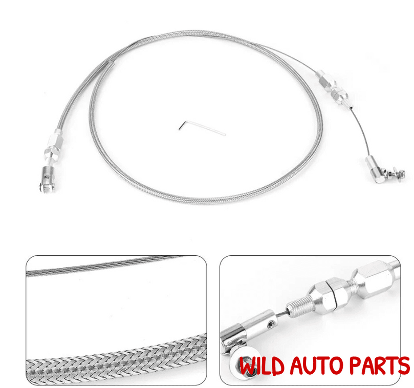 Chevy Ford Accelerator Cable Throttle Cable 36in Stainless Steel Braided Rubber - Wild Auto Parts