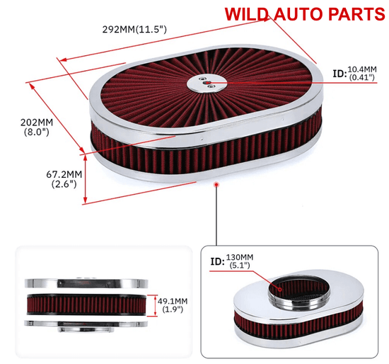 2" Oval Air Cleaner Filter Assembly GMC Chevy Ford Chrysler Dodge - Wild Auto Parts