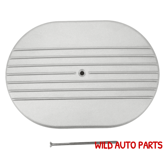 Air Filter Polished Aluminum 12inch Oval Half Finned Air Cleaner Assembly - Wild Auto Parts