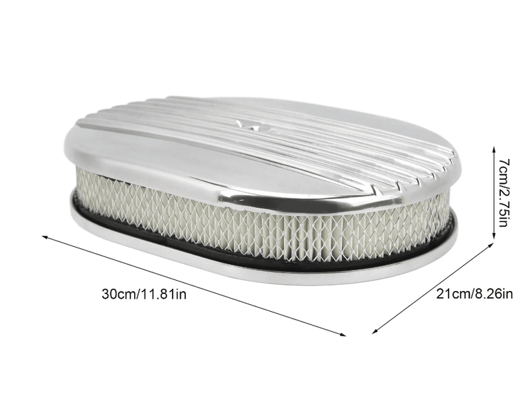 Air Filter Polished Aluminum 12inch Oval Half Finned Air Cleaner Assembly - Wild Auto Parts
